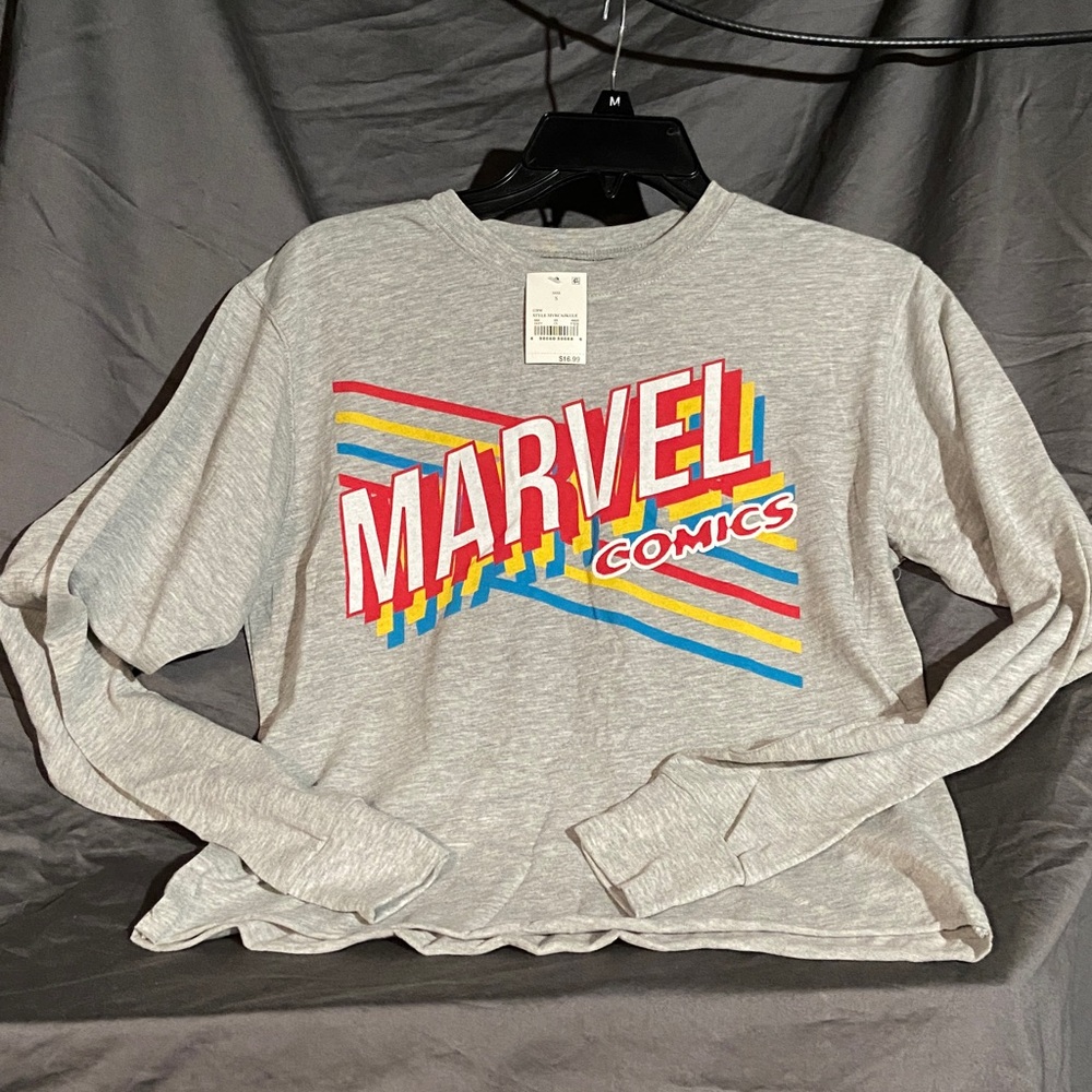 Marvel Gray Long Sleeves Crop Top with Red and Blue Accents